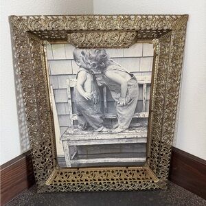 Antique Lighted Brass Frame Boy Girl Kissing Overhead Light Hanging Stand Frame